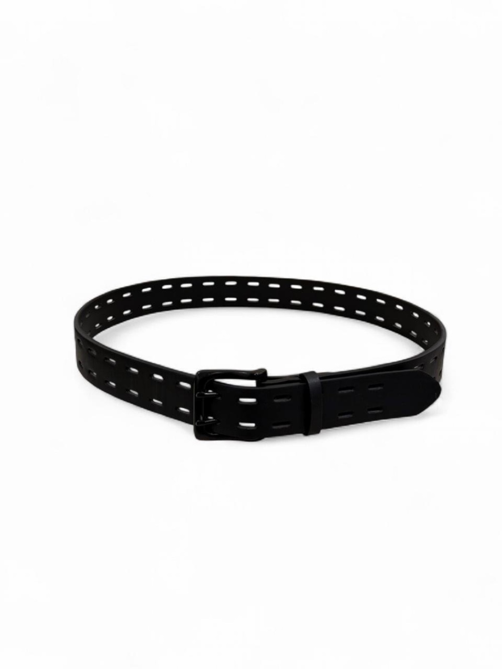 Black Perforated Utility Belt Matte Black Buckle Minimal Techwear Unisex